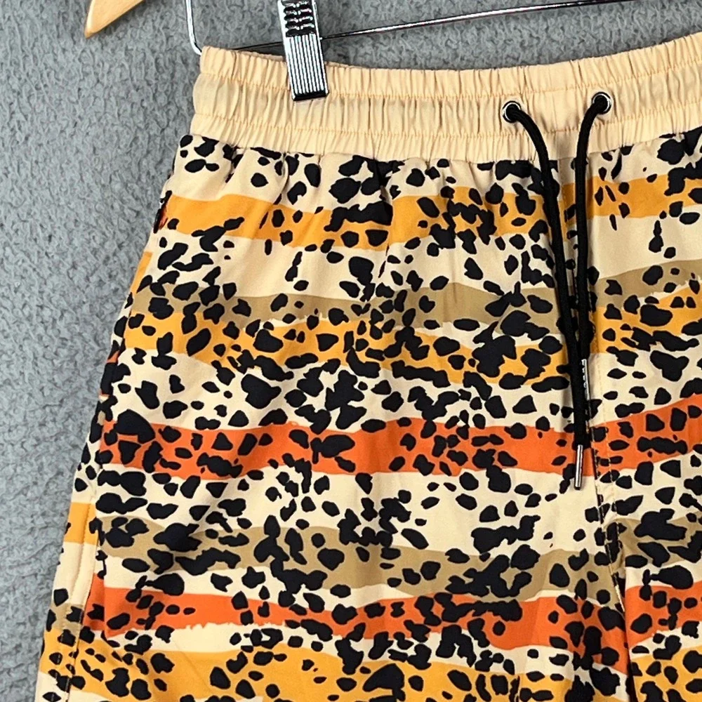 Slunks Mens Board Shorts Animal Print Striped Swim Trunks Orange Black Size M